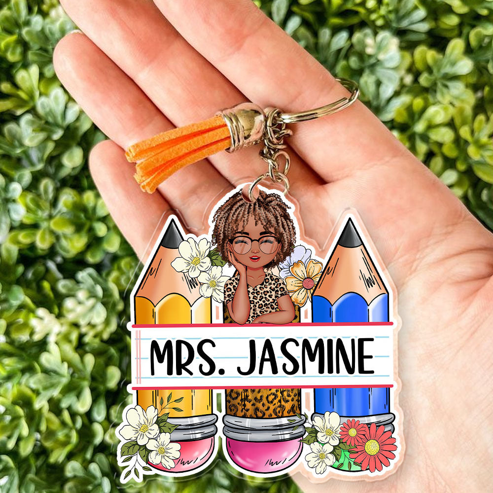 Custom Teacher Name Pencil Shaped Acrylic Keychain, Gift For Teacher JonxiFon