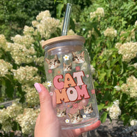 Thumbnail for Custom Dog Mom Cat Mom Photo Glass Bottle/Frosted Bottle With Lid & Straw, Pet Lover Gift AF