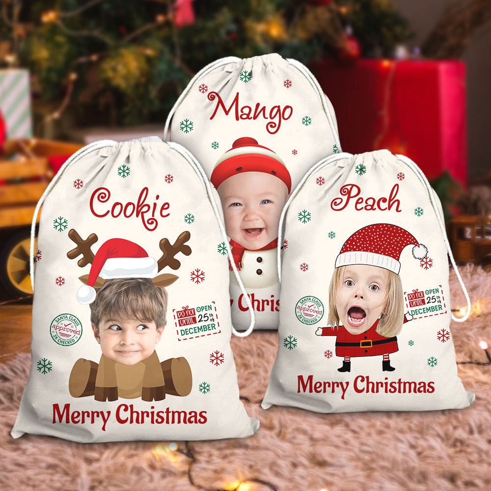 Personalized Christmas Bag - Christmas Gift For Family - Customize Face Photo With Christmas Characters AB