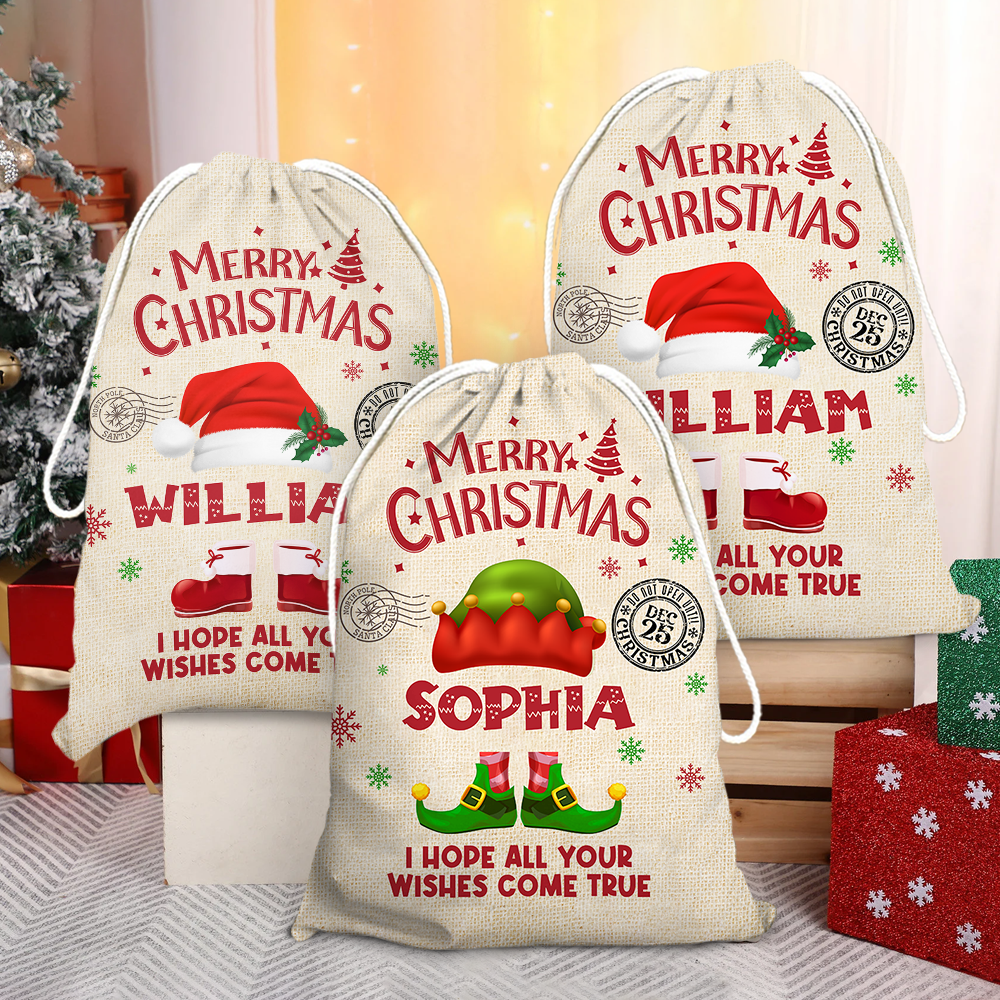 Personalized Santa Sack - Christmas Gift For Family - Christmas Costume With Name AB