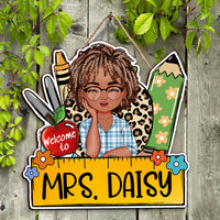 Thumbnail for Custom Teacher Name Ruler Pencil Teacher Shaped Door Sign, Gift For Teacher AE