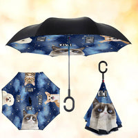 Thumbnail for Custom Galaxy Dog Cat Photo With Name Windproof Reverse Upside Down C-Handle Double Layer Umbrella, Pet Lover Gift JonxiFon