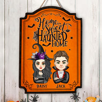 Thumbnail for Personalized Shaped Door Sign - Halloween Gift For Couple - Home Sweet Haunted Home AE