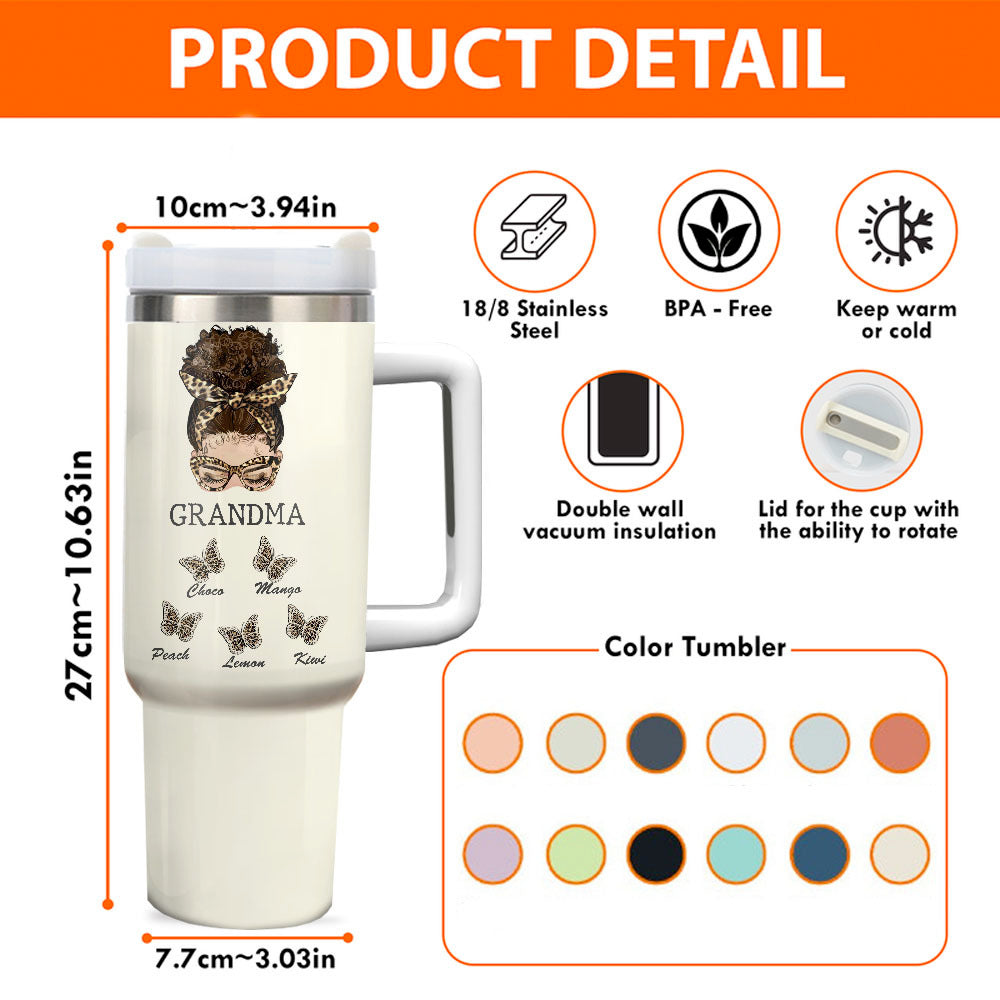 Personalized 40oz Tumbler - Gift For Grandma - Flower Grandma Butterflies Grandkids Yoycol