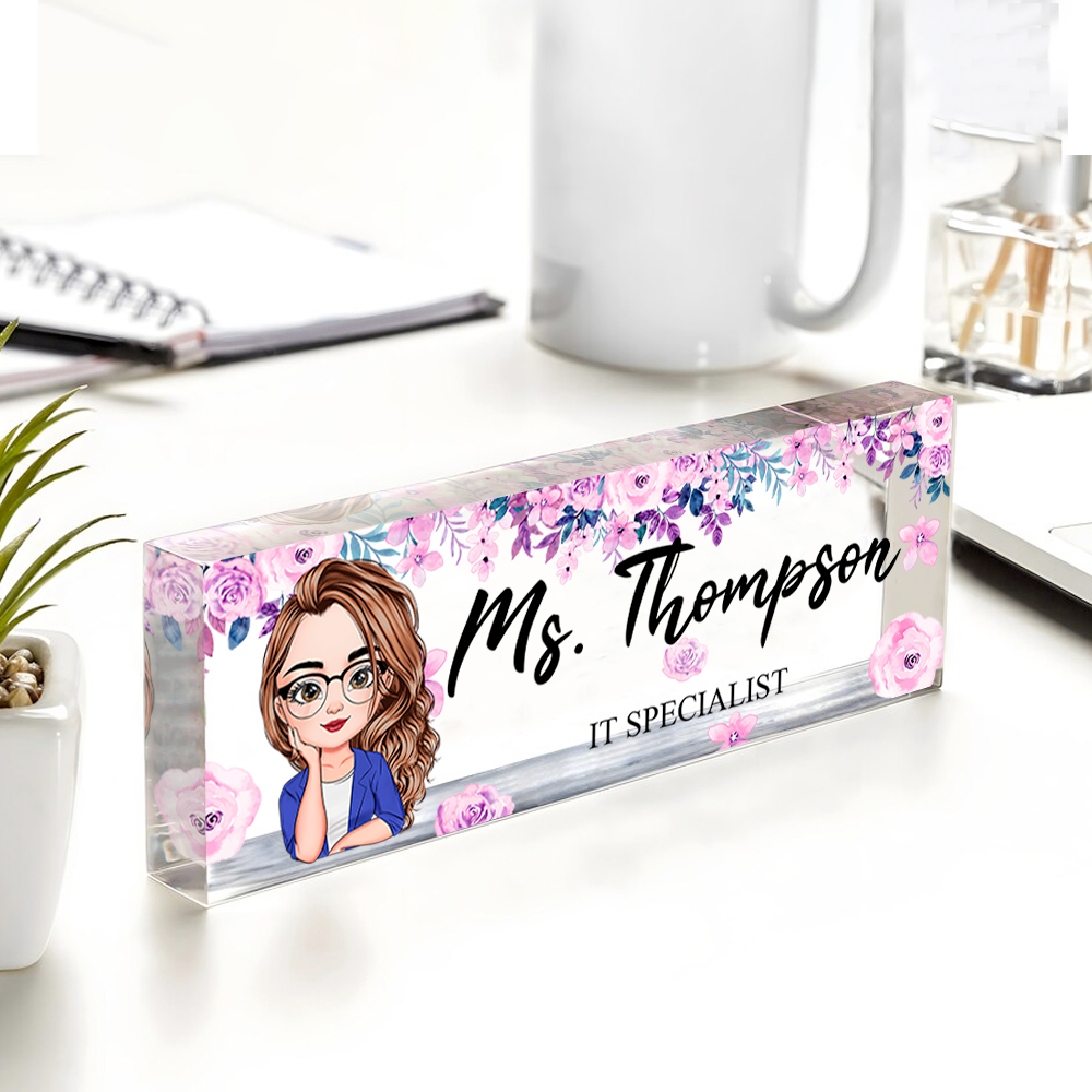 Personalized Teacher Floral Acrylic Name Plate For Desk, Gift For Teacher AI