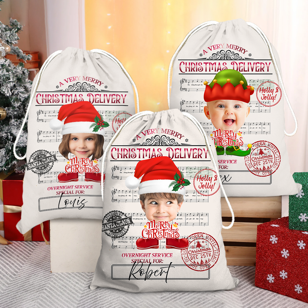 Personalized Santa Sack - Christmas Gift For Family - Face Photo Jingle Bell Song AB
