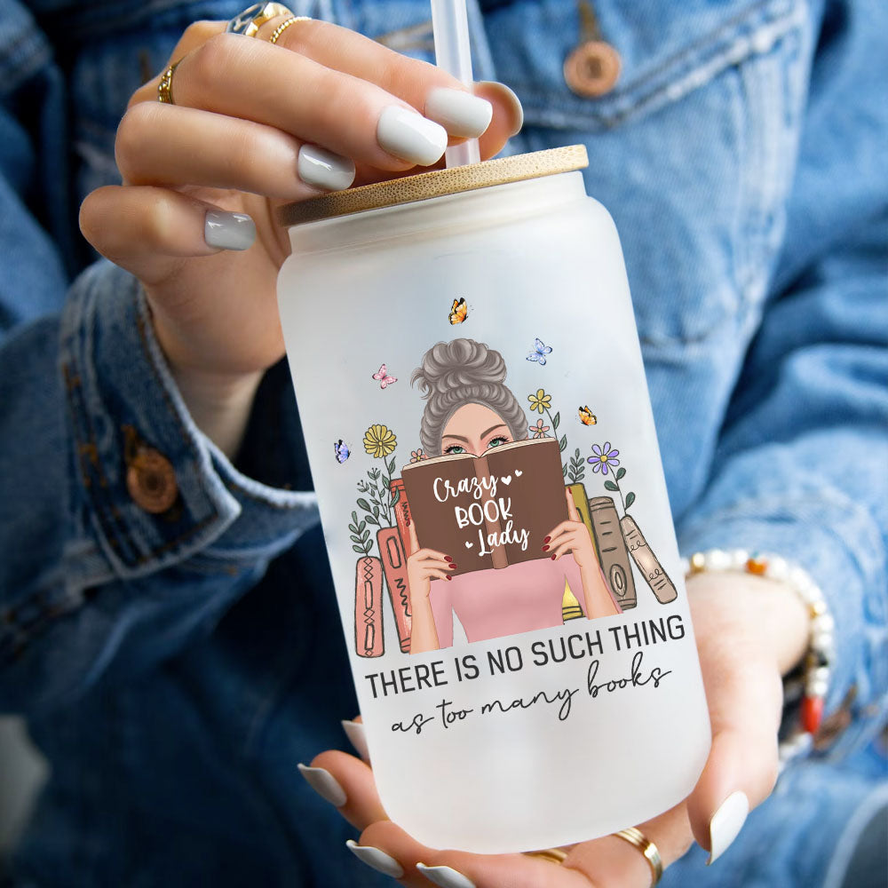 Personalized Glass Bottle/Frosted Bottle With Lid & Straw - Gift For Book Lovers - There Are No Such Thing As Many Books AF