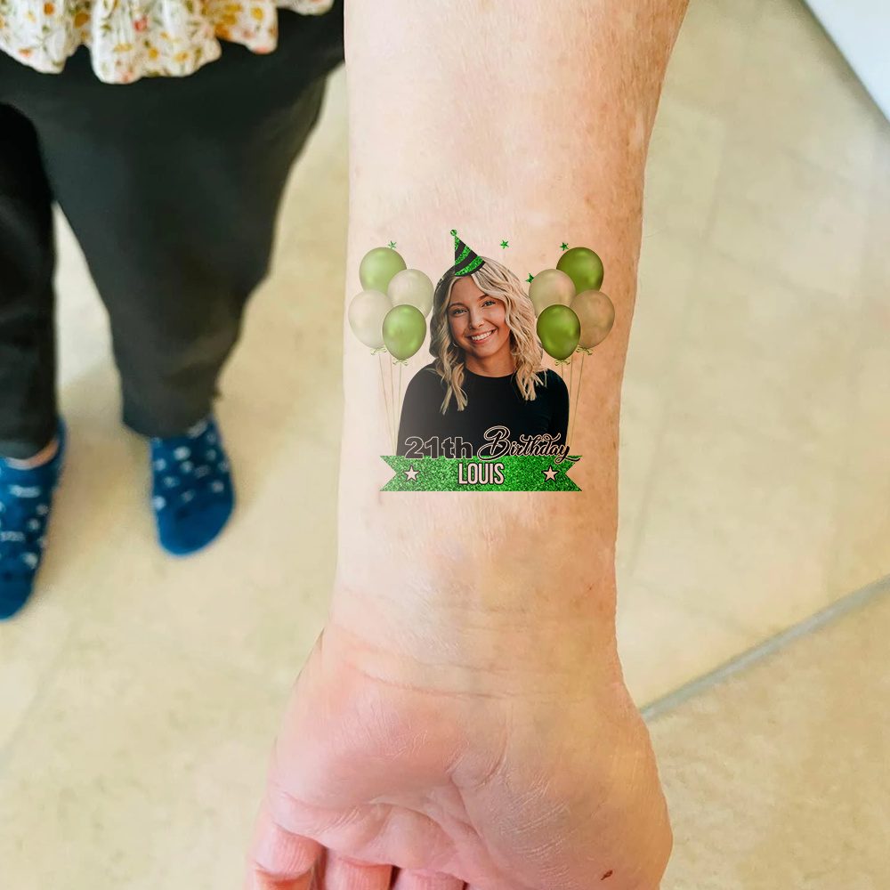Personalized Happy Birthday Photo Glitter Party Tattoos, B-day Party Supply FC