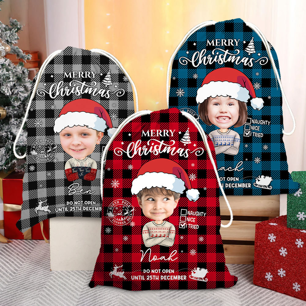 Personalized Christmas Bag - Christmas Gift For Family - Merry Christmas Funny Face Photo AB