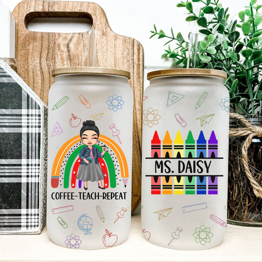 Custom It's A Good Day Teach Female Teacher Glass Bottle/Frosted Bottle With Lid & Straw, Teacher Appreciation Gift AF