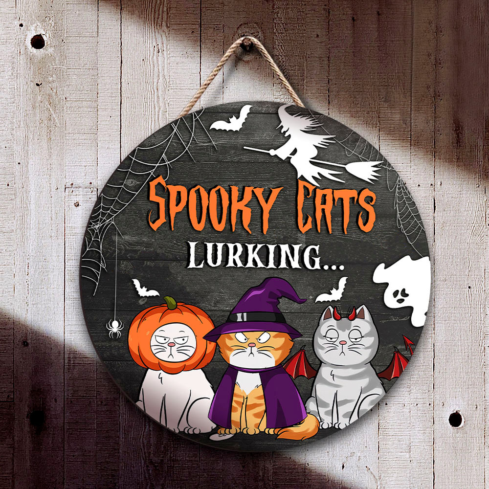 Custom Beware Demon Cat Round Door Sign, Halloween Decorations AE