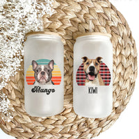 Thumbnail for Custom Retro Style Dog Cat Photo Glass Bottle/Frosted Bottle With Lid & Straw, Pet Lover Gift AF