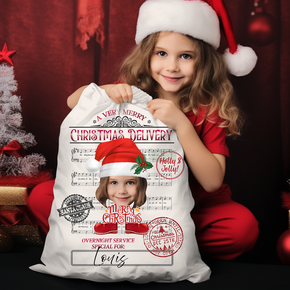 Personalized Santa Sack - Christmas Gift For Family - Face Photo Jingle Bell Song AB