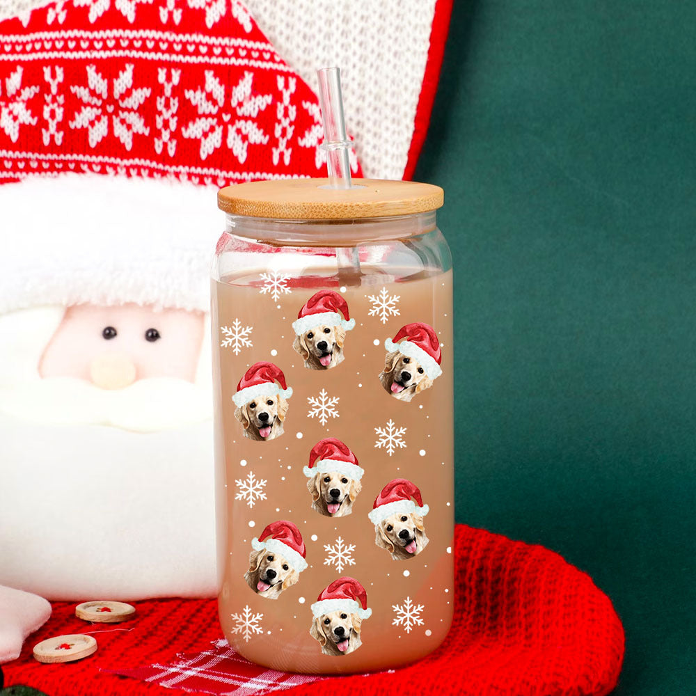 Personalized Glass Bottle/Frosted Bottle - Christmas Gift For Pet Lovers - Santa Hat With Face Photo AF