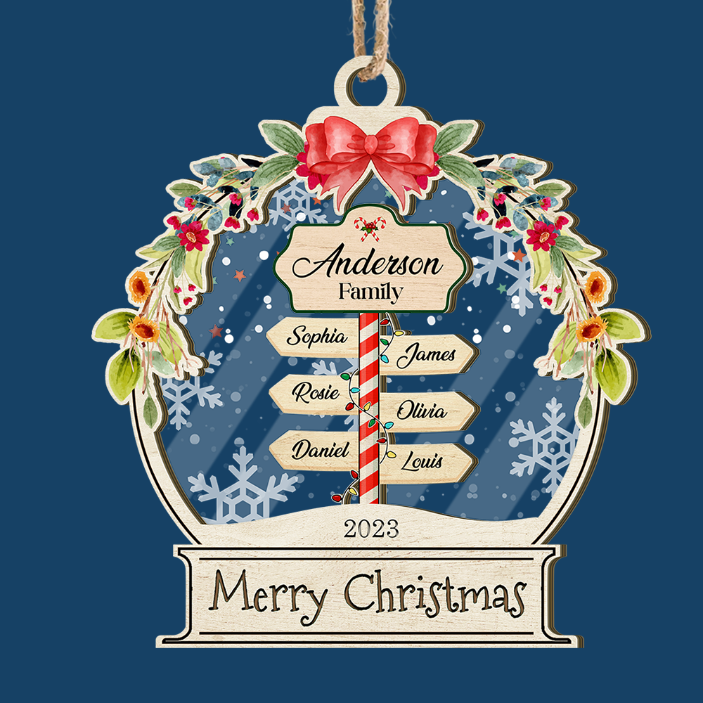 Personalized Wooden & Acrylic Layered Ornament - Christmas Gift For Family - Family Name Signboard with Snow AC