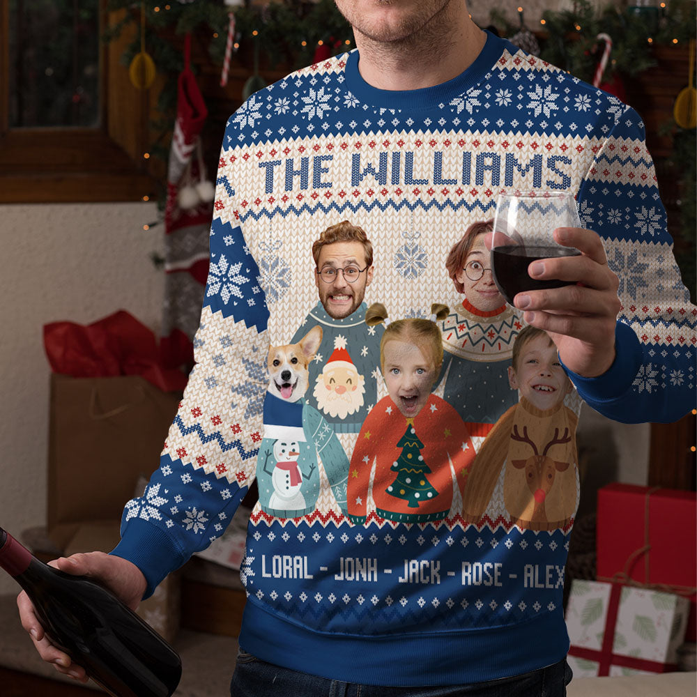 Personalized Ugly Christmas Sweater - Christmas Gift For Family - Funny Family Photo AB