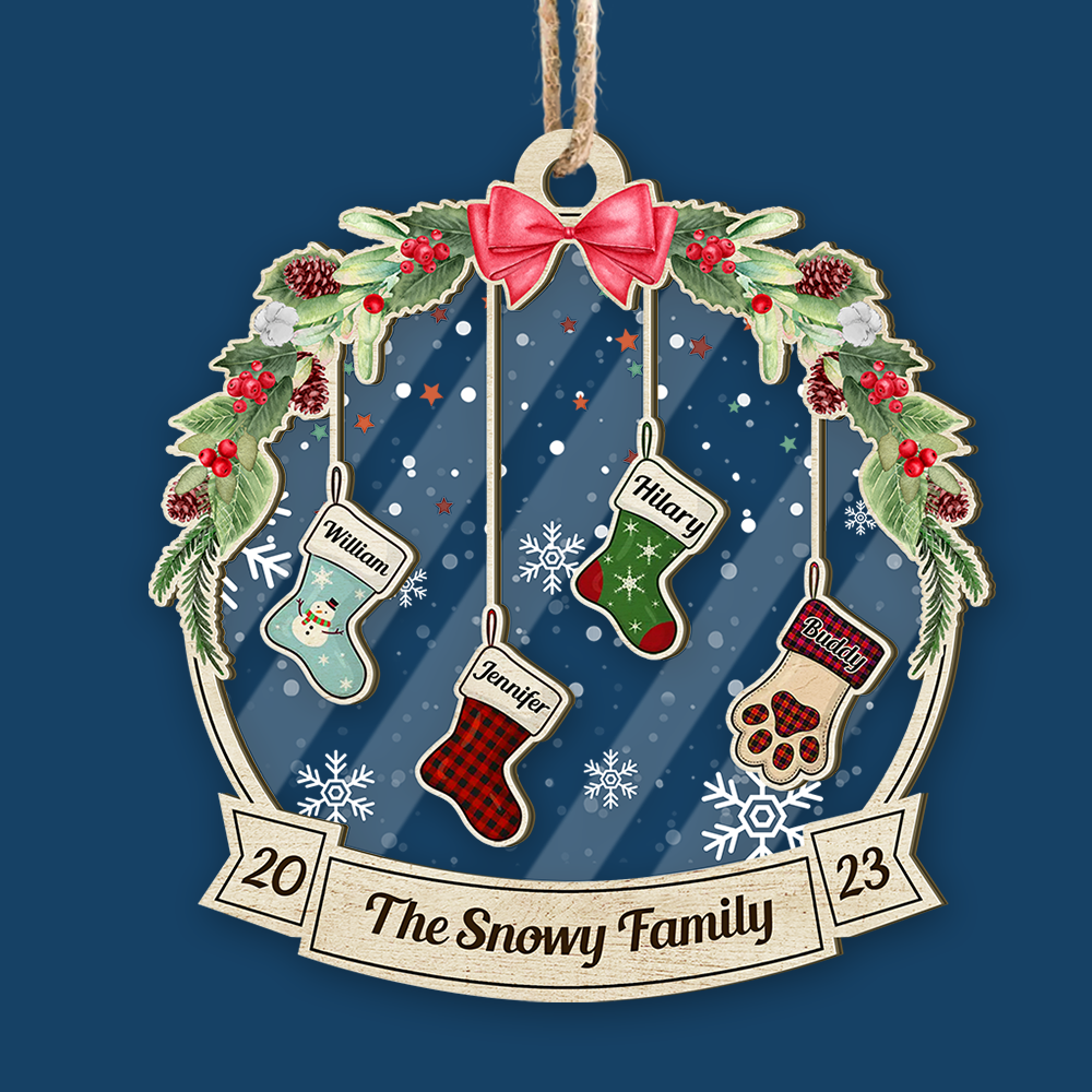 Personalized Wooden & Acrylic Layered Ornament - Christmas Gift For Family - Members' Names Christmas Stockings AC
