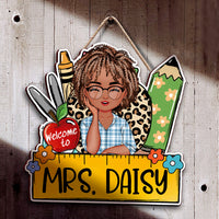 Thumbnail for Custom Teacher Name Ruler Pencil Teacher Shaped Door Sign, Gift For Teacher AE