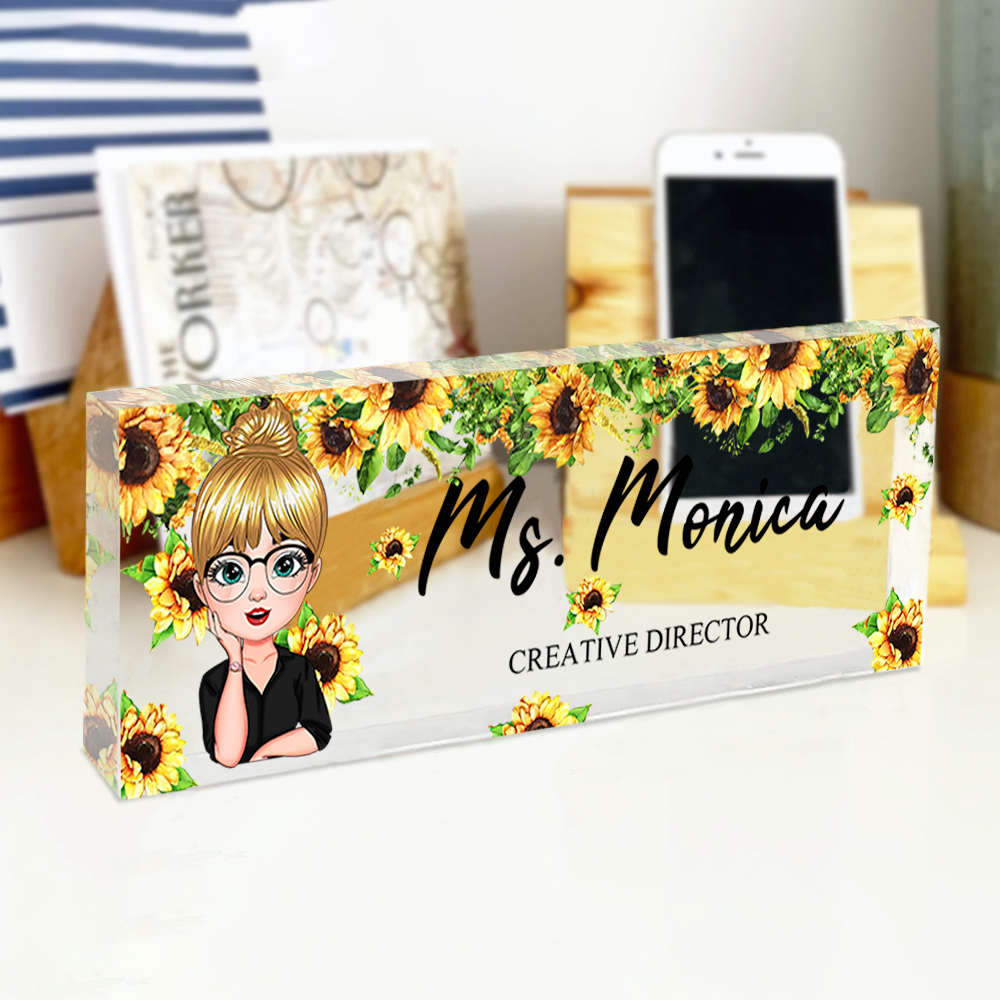 Personalized Teacher Floral Acrylic Name Plate For Desk, Gift For Teacher AI