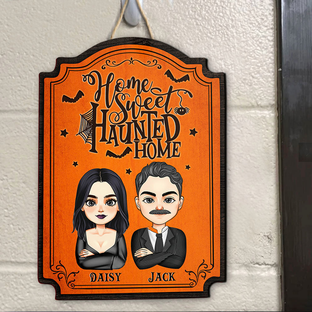 Personalized Shaped Door Sign - Halloween Gift For Couple - Home Sweet Haunted Home AE