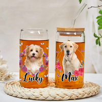 Thumbnail for Personalized Multicolor Floral Butterfly Dog Cat Photo Glass Bottle/Frosted Bottle With Lid & Straw AF