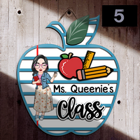 Thumbnail for Personalized Teacher Notebook Paper Apple Shaped Door Sign, Welcome Classroom Door Hanger AE