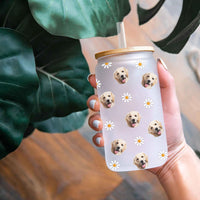 Thumbnail for Custom Photo Face Glass Bottle/Frosted Bottle With Lid & Straw, Pet Lover Gift AF