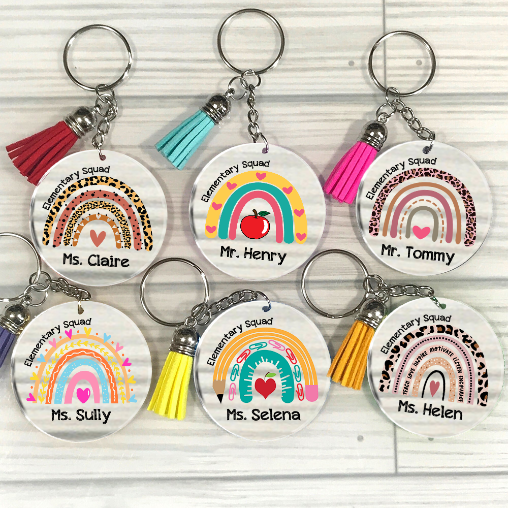 Personalized Grade Squad Teacher Team Clear Acrylic Tassels Key Chain JonxiFon
