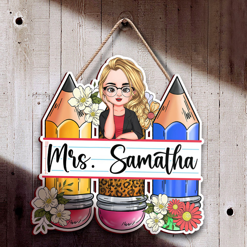 Custom Teacher Name Pencils Flowers Shaped Door Sign, Gift For Teacher AE