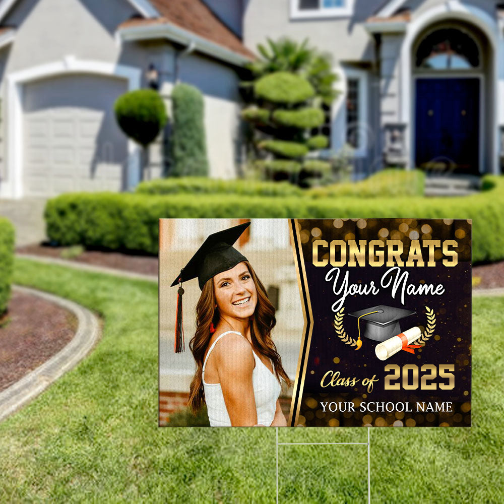 Personalized Metal Pattern Congrats Class Of 2025 Photo Proud Yard Sign, Decoration Graduation Gift