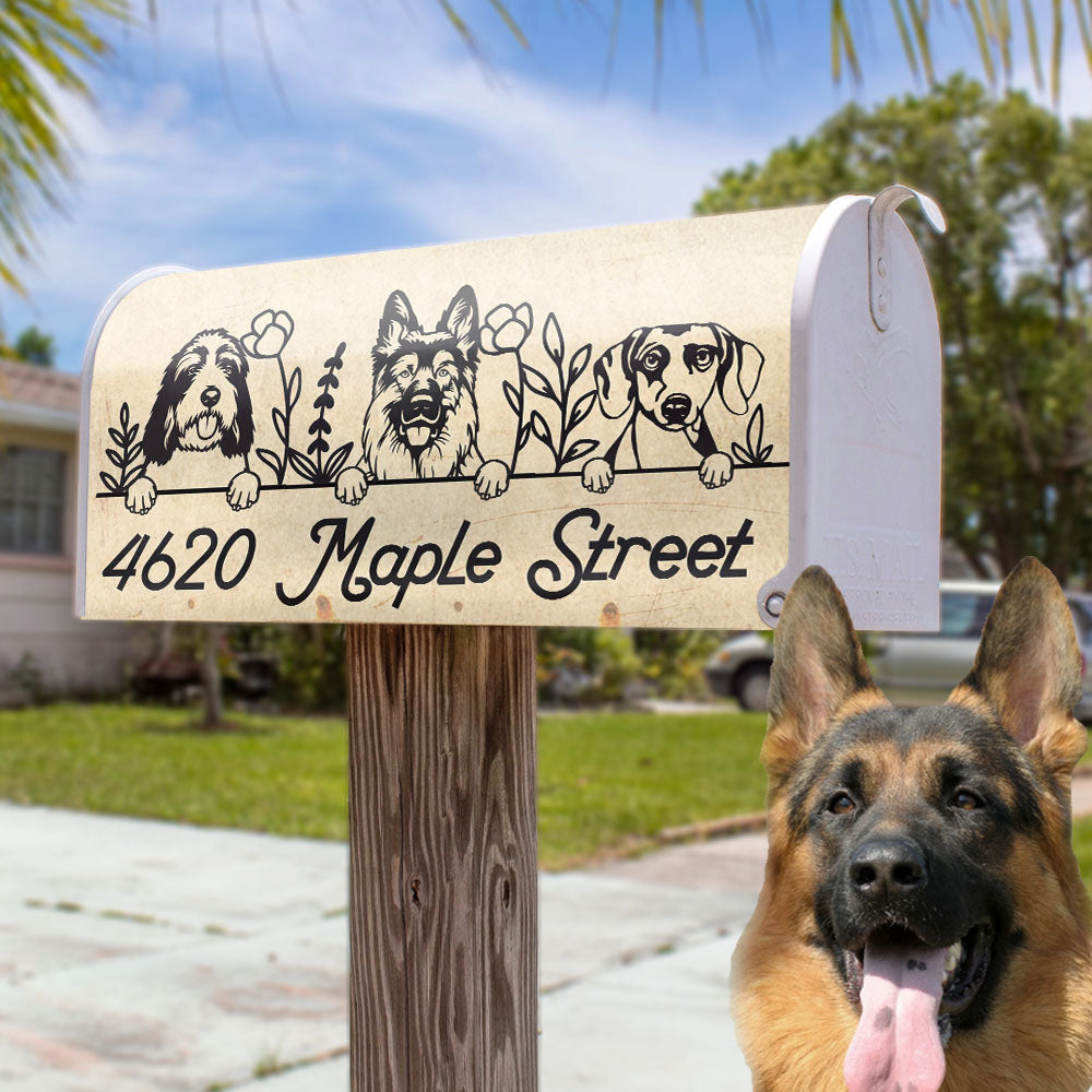 Custom Black Drawing Dog Address Mailbox Cover, Dog Lover Gift FC