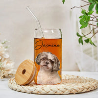 Thumbnail for Custom Portrait Photo Glass Can With Lid & Straw, Pet Lover Gift FC