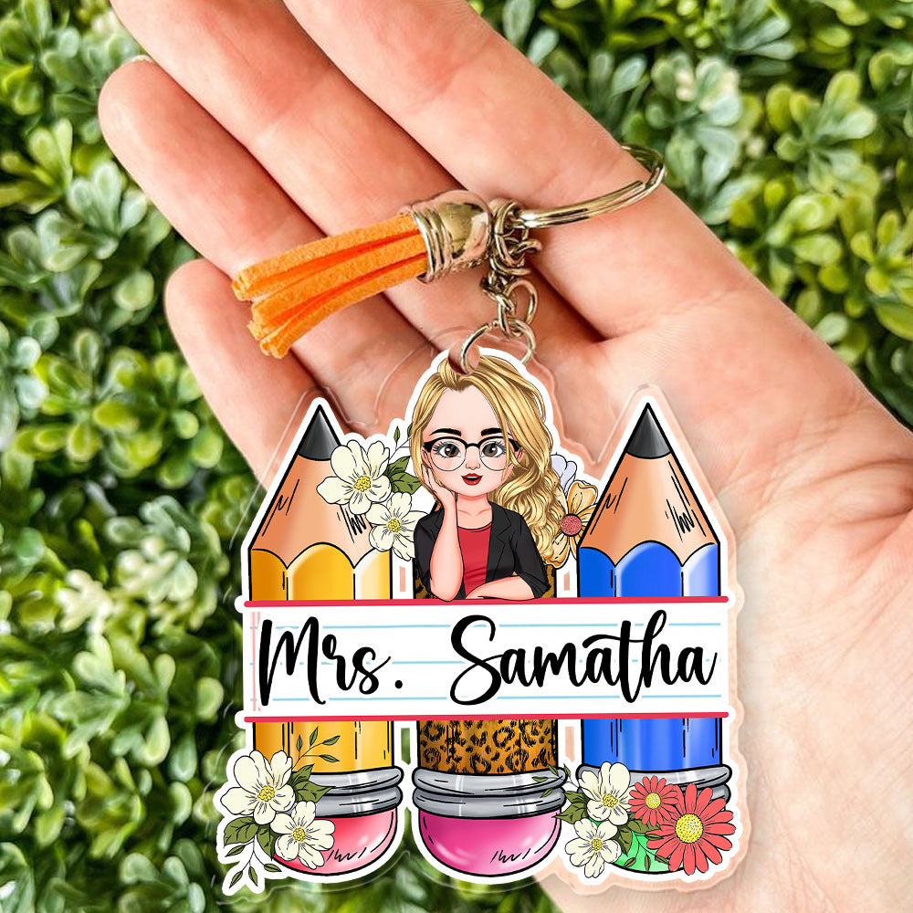 Custom Teacher Name Pencil Shaped Acrylic Keychain, Gift For Teacher JonxiFon