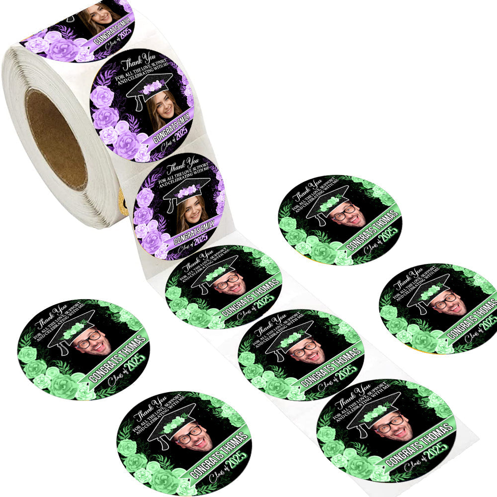 Personalized Floral Thank You Graduation Party Perforated Roll Stickers, Graduation Labels & Party Favors FC