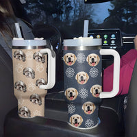 Thumbnail for Personalized 40 oz Tumbler With Handle and Straw Lid - Gift For Pet Lovers - Dog Cat Face Photo Retro Style FC
