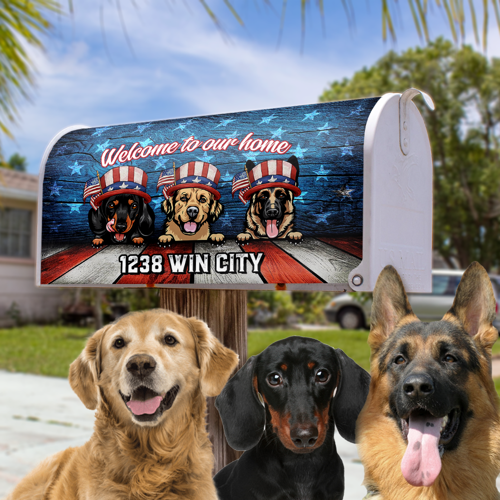 Personalized Patriotic Welcome to our home Dog cat Mailbox Decal, Gift for Dog Lover AF