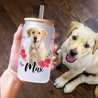 Thumbnail for Personalized Multicolor Floral Butterfly Dog Cat Photo Glass Bottle/Frosted Bottle With Lid & Straw AF