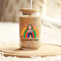 Thumbnail for Custom It's A Good Day Teach Female Teacher Glass Bottle/Frosted Bottle With Lid & Straw, Teacher Appreciation Gift AF