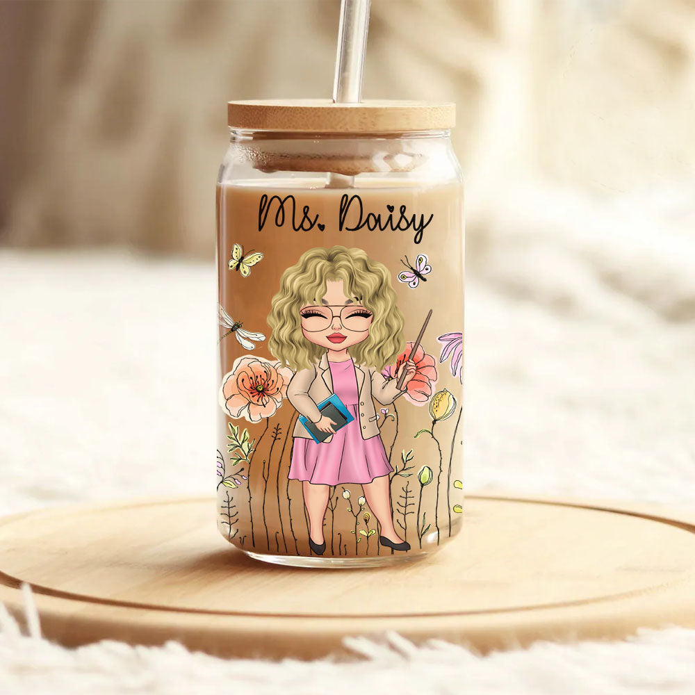 Custom Thank You For Helping Me Grow Teacher Glass Bottle/Frosted Bottle With Lid & Straw, Gift For Teacher AF