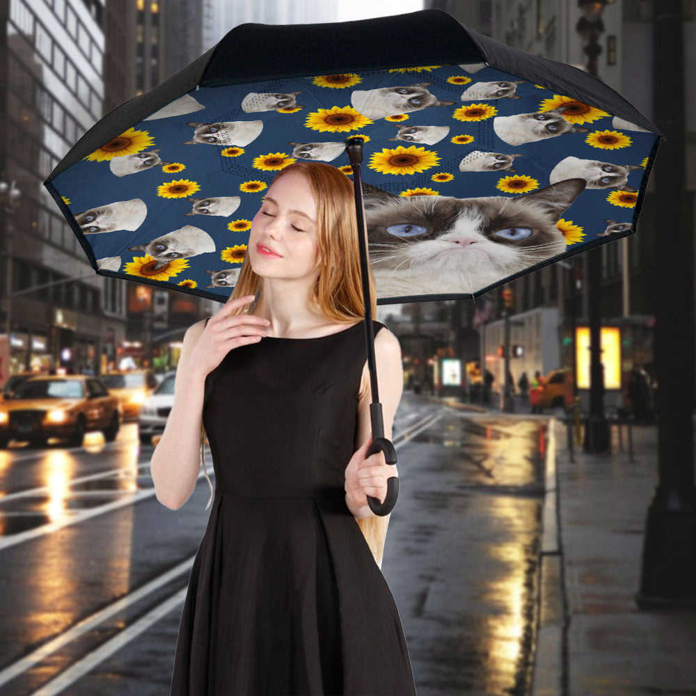 Custom Pet Photo Windproof Reverse Upside Down C-Handle Double Layer Umbrella, Gift For Pet Lover JonxiFon