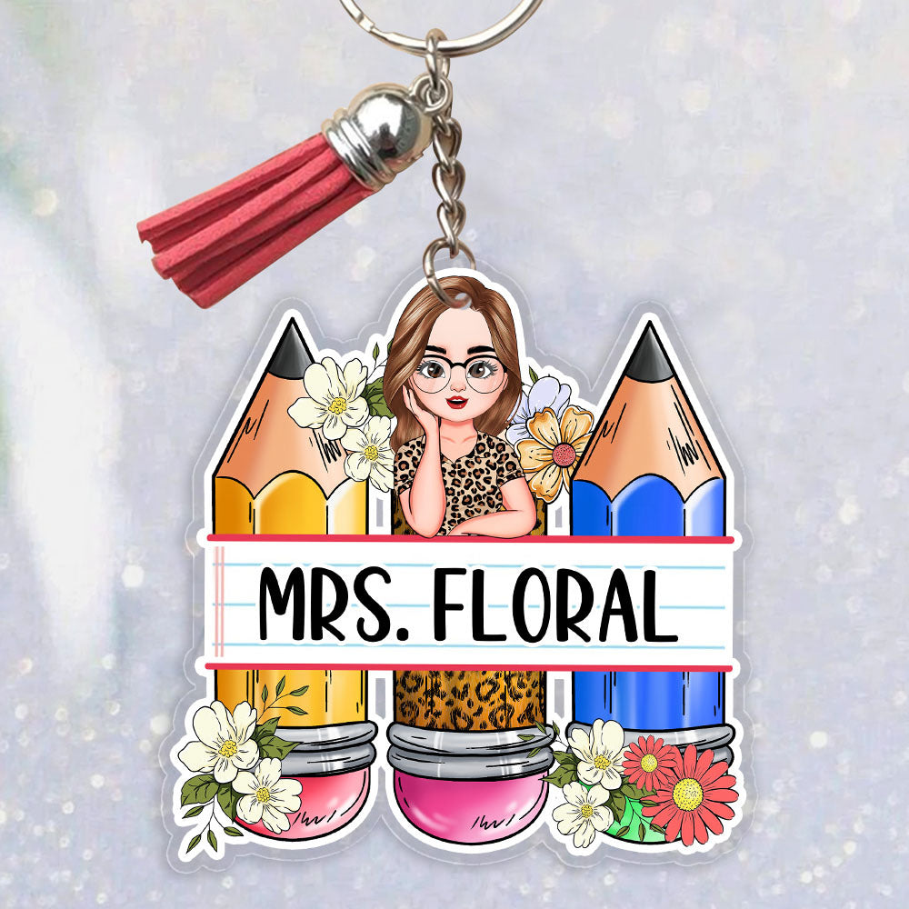 Custom Teacher Name Pencil Shaped Acrylic Keychain, Gift For Teacher JonxiFon