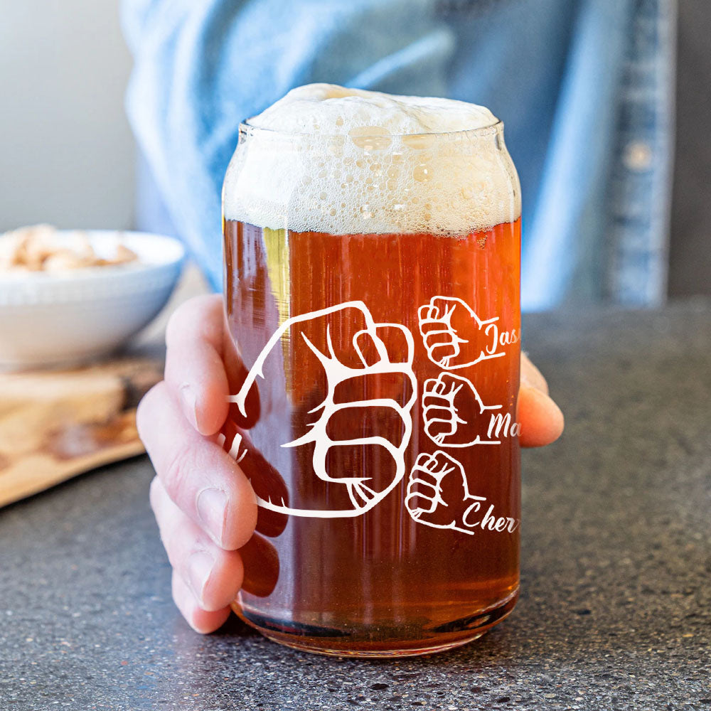 Custom Dad Name Fist Bump Beer Glass Bottle, Gift For Dad & Grandpa AF