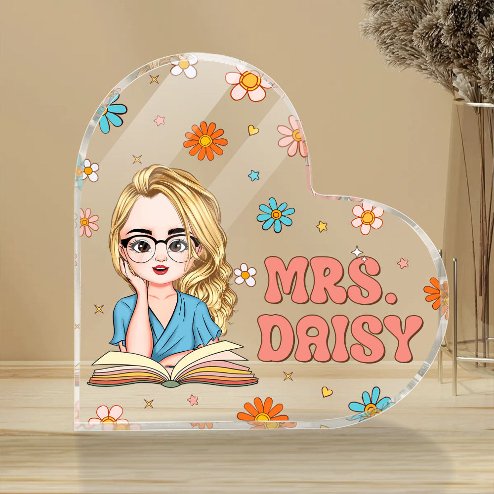 Custom Name With Flowers Retro Magic Heart Shaped Acrylic Plaque, Gift For Her AA