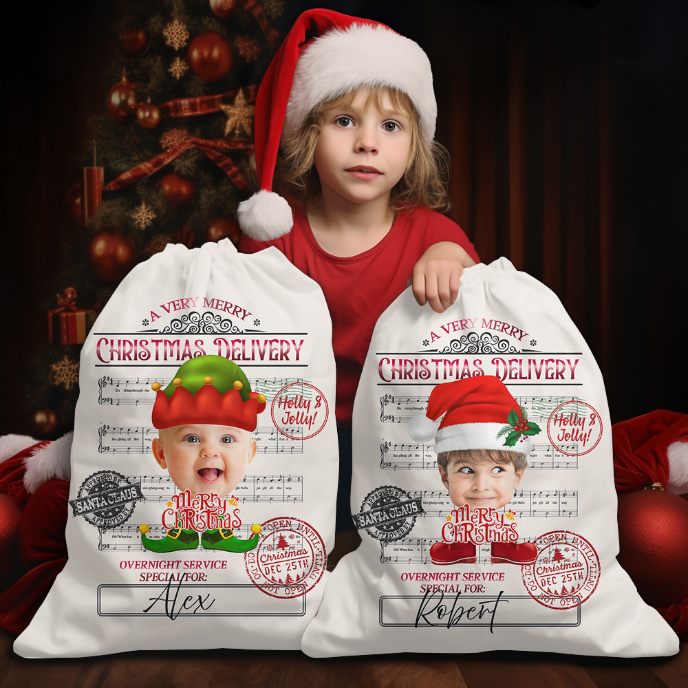Personalized Santa Sack - Christmas Gift For Family - Face Photo Jingle Bell Song AB