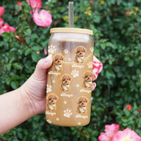 Thumbnail for Custom Photo With Name Dog Cat Glass Bottle/Frosted Bottle With Lid & Straw, Pet Lover Gift AF