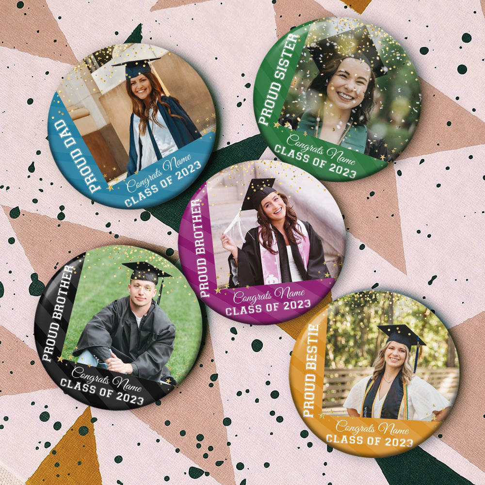 Custom Class Of 2025 Proud Mom Photo Graduation Badge Pin Button, Graduation Gift FC