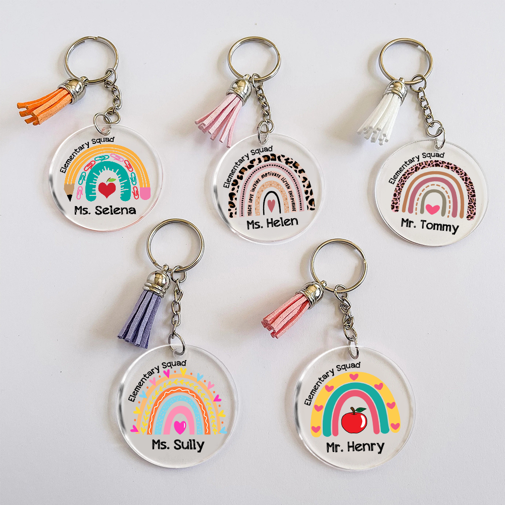 Personalized Grade Squad Teacher Team Clear Acrylic Tassels Key Chain JonxiFon