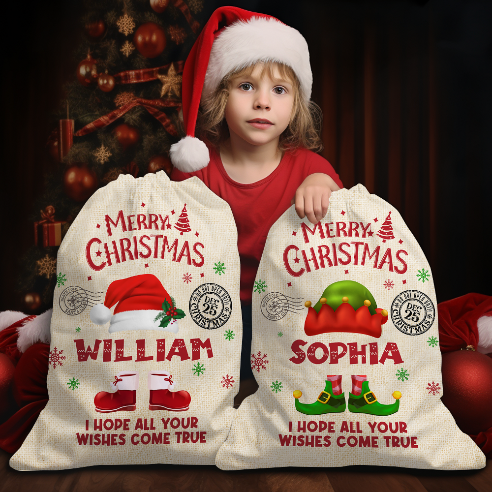 Personalized Santa Sack - Christmas Gift For Family - Christmas Costume With Name AB
