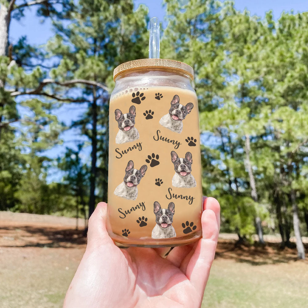 Personalized Glass Bottle/Frosted Bottle With Lid & Straw - Gift For Pet Lovers - Funny Dog Cat Photo AF