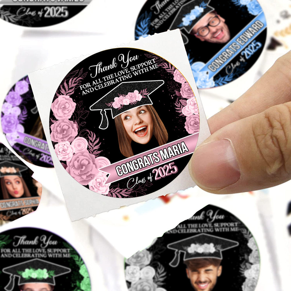 Personalized Floral Thank You Graduation Party Perforated Roll Stickers, Graduation Labels & Party Favors FC